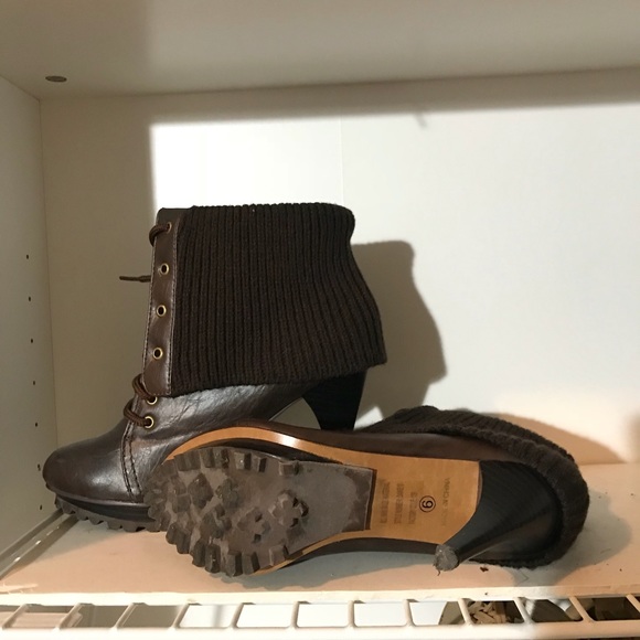 Brown Leather Knit ankle boots - Picture 3 of 4